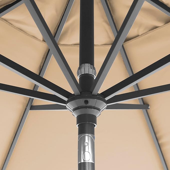 California Umbrella 12-Year-Non-Fading, 9Ft Premium Sunbrella Patio Umbrella, Hand-Crank, Button-Tilt, Gray Frame, Heather Beige Fabric