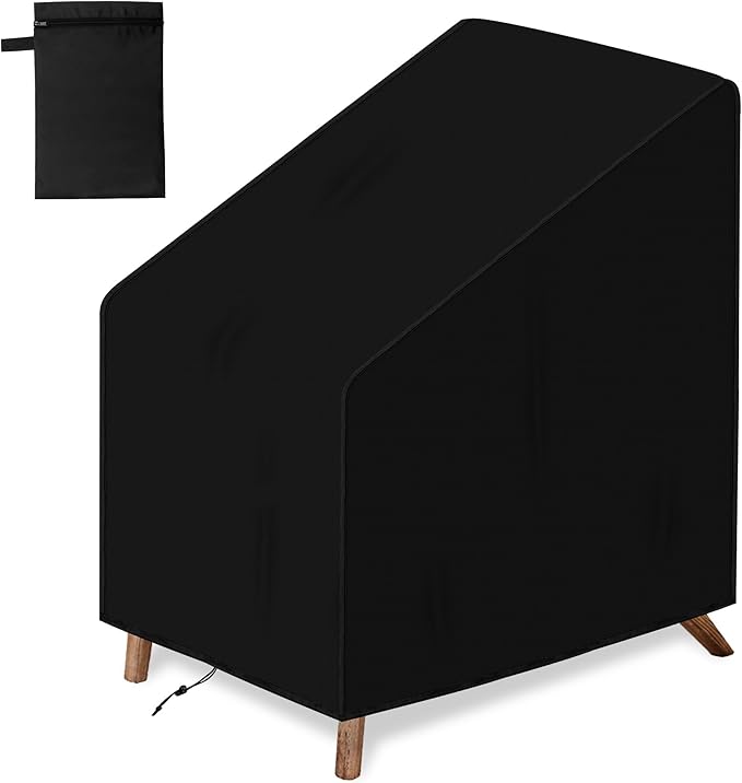 Outdoor Chair Cover Waterproof, High Back Stackable Patio Chair Cover for Lawn Furniture for Protecting (Black, 28Wx35Dx35H)