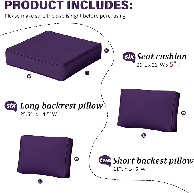 Outdoor Furniture Replacement Cushions, 5" Foam Foam High-Density, Fits 6-seat Sectional Rattan Conversation Set, 14 Piece Patio Water-Resistant Replacement Sofa Cushions, Liner&Cover
