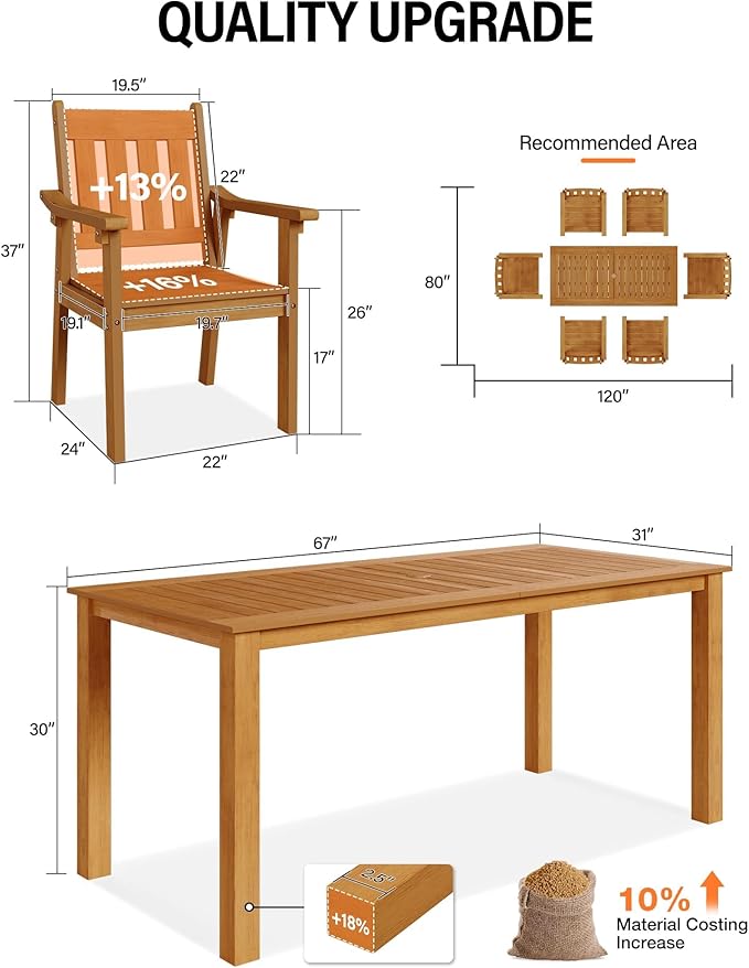 YEFU Outdoor Patio Dining Sets: All Weather 12 Piece Dining Table Set for 10 with Umbrella Hole & Aluminum Frame - Outdoor Furniture Patio 2 Table and 10 Chairs for Outside Backyard/Porch/Deck Teak