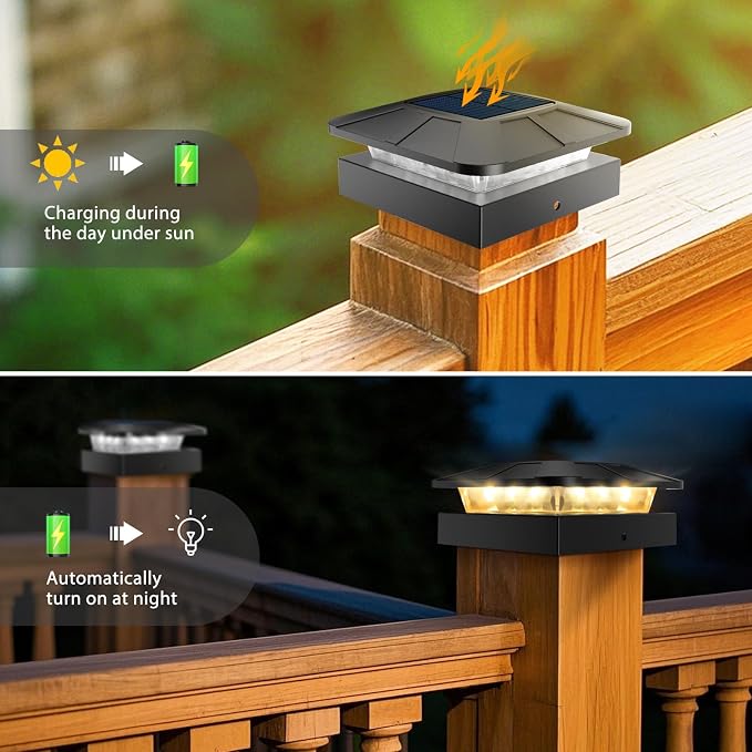 4x4 Solar Post Cap Lights 12 Packs, 3 Lighting Modes Fence Caps Light Fits 4×4/3.5×3.5 Wood/Vinyl Posts, Waterproof Post Top Lighting for Outdoor Deck Mailbox Porch Railing