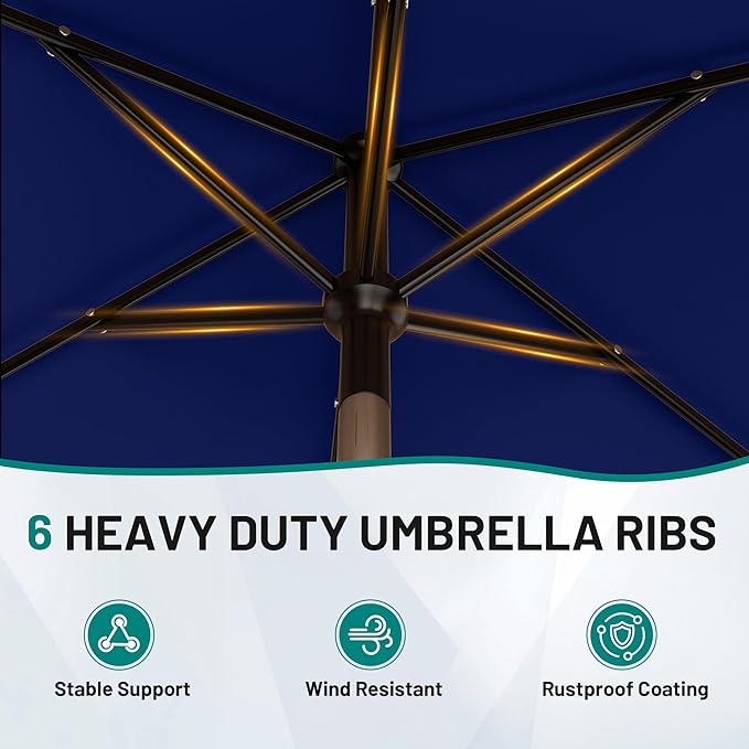 AreShark 6.5' x 10' Rectangular Patio Umbrellas for Outdoor, Outdoor Table Umbrella, Large Outdoor Patio Umbrellas with 6 Sturdy Ribs for Pool, Garden, Deck & Market (Navy)