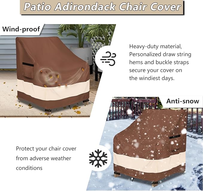 Patio Adirondack Chair Cover 35 x 37 x 36 inch,Waterproof Heavy Duty Outdoor Chair Covers,Adirondack Chair Covers for Outdoor Chair,Brown & Beige