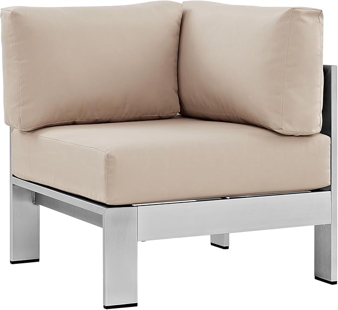 Modway Shore 4-Piece Aluminum Outdoor Patio Sectional Sofa Set in Silver Beige