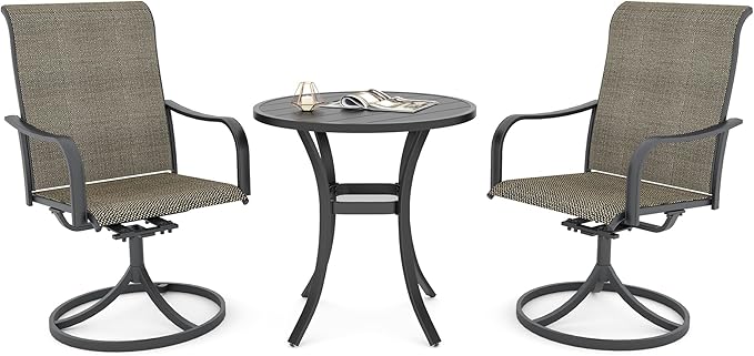 Anmutig 3 Piece Small Outdoor Set, 27.5 Inch Patio Round Table with 2 Tan Grey Swivel Rocker Chairs - Style2