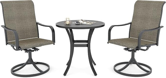 Anmutig 3 Piece Small Outdoor Set, 27.5 Inch Patio Round Table with 2 Tan Grey Swivel Rocker Chairs - Style2