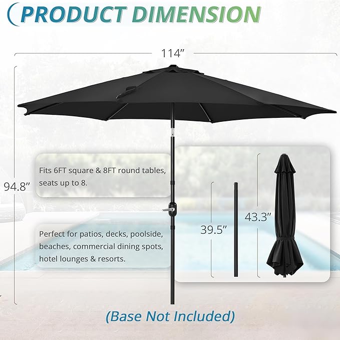 LUE BONA 10FT Patio Umbrella, Waterproof Outdoor Market Umbrella with Easy Crank & Tilt, Patio Table Umbrella for Deck Garden Backyard Pool, Black