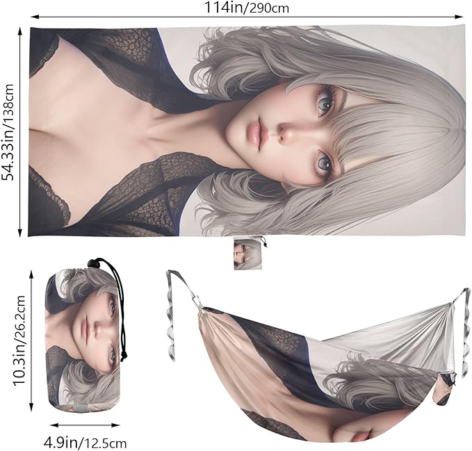 Anime Beauty 3D Outdoor Hammocks with Tree Straps Cloth Hammock for Patio Backyard Lounge Base