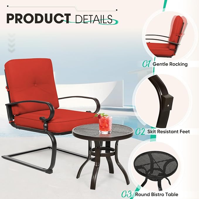 Incbruce 7 Pcs(6 Seats) Wrought Iron Patio Conversation Sets (1 Loveseat, 2 Table, 2 Spring Chair, 2 Dining Chairs), Outdoor Metal Furniture Sets with Red Cushion