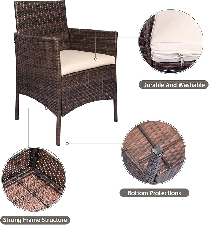 Tuoze Tozey 3 Pieces Patio Furniture PE Rattan Outdoor Conversation Set with Table Backyard Porch Garden Poolside Balcony (Brown),VC700A