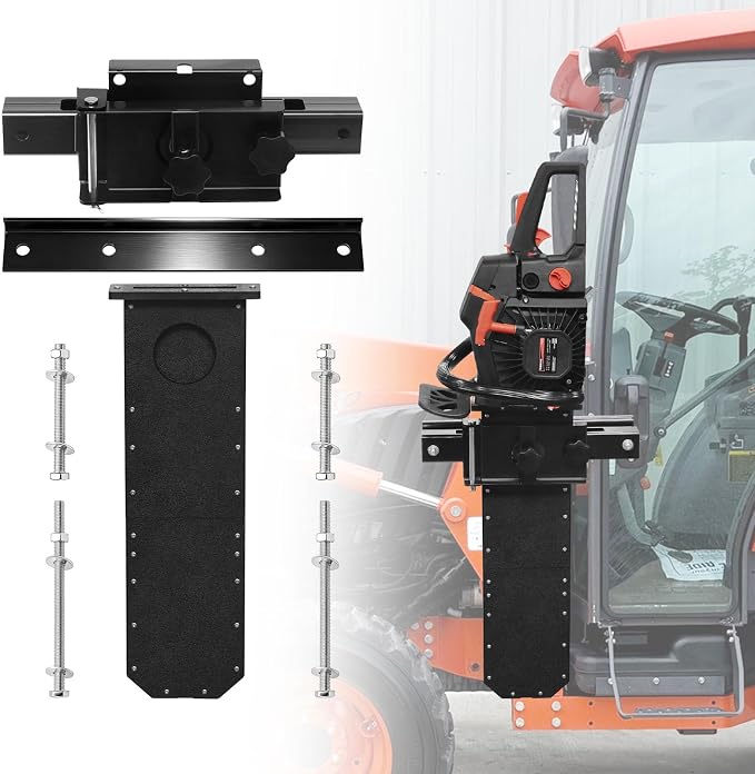 Universal Tractor Chainsaw Holder with Saw Scabbard, Heavy-duty Steel Chainsaw Mount, Fits All Chainsaw Sizes, No-Drill Farm Equipment Carrier for Tractor Loader Arm, UTV, ATV, Agricultural Machinery