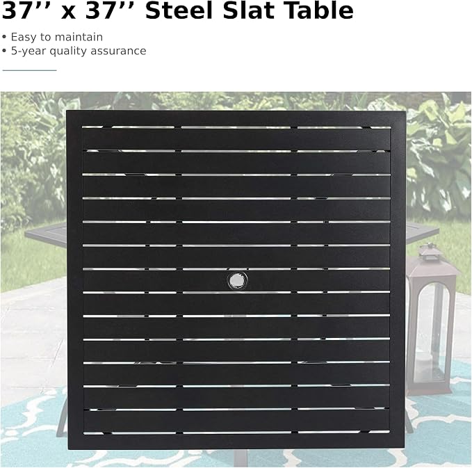 MFSTUDIO 5 PCS Patio Dining Set with 4 Stacking Aluminum Armchair(Grey) and 1 Square Heavy Duty Table, Patio Dining Table and Chairs Set, Outdoor Dining Set