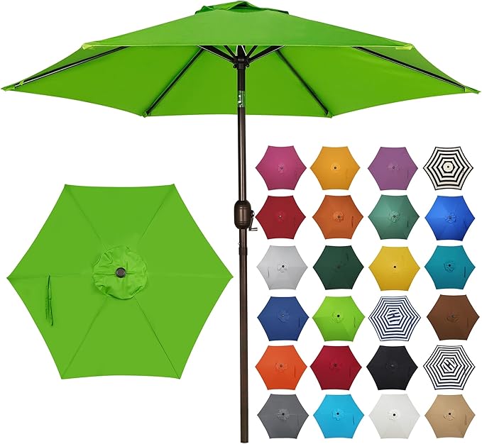 Blissun 7.5 ft Patio Umbrella, Yard Umbrella, Outdoor Market Umbrella with Push Button Tilt Crank, Lime