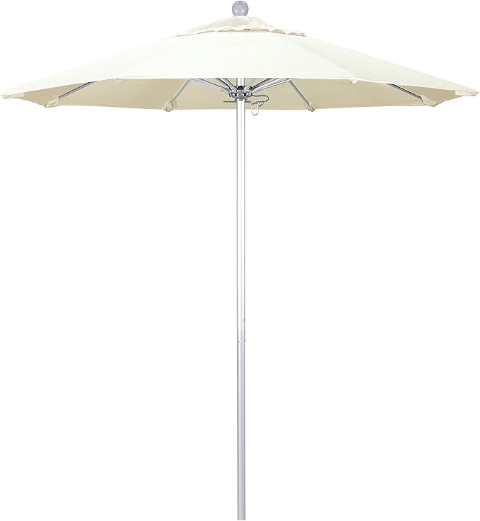 California Umbrella 7.5' Rd. Venture Series Contract Grade Patio Umbrella, Push Open Pin Stop, Silver Finish, Sunbrella Spectrum Cilantro