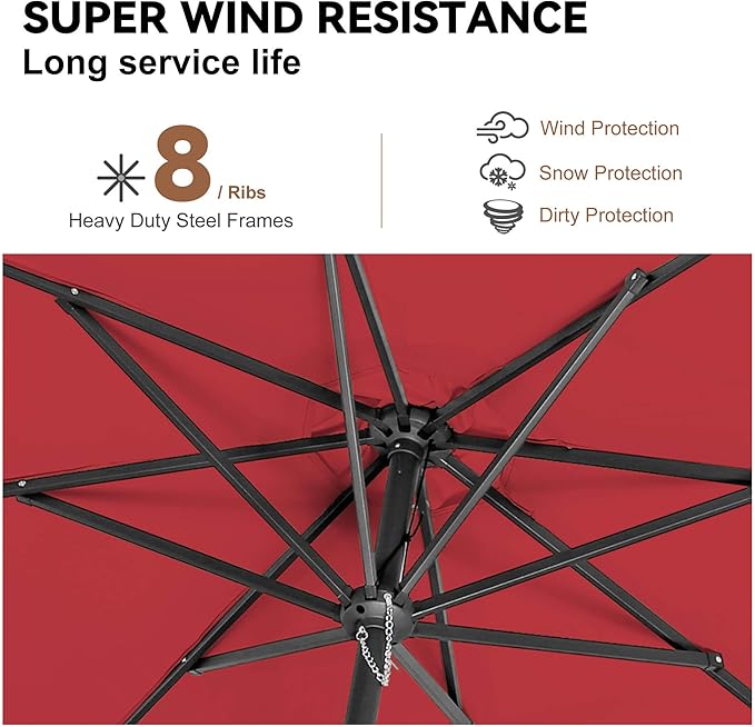 10ft Outdoor Patio Umbrella - Table Umbrella Waterproof UV Protection, Sombrillas de Patio with Push Button Tilt, Sun Umbrella for Pool, Porch, Garden, Deck, Backyard (Red)