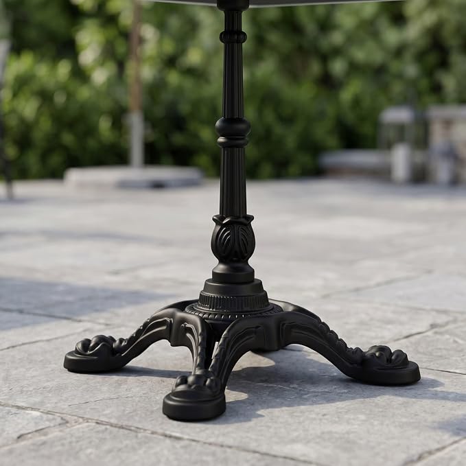 31.5" Square Outdoor Patio Dining Bistro Table, Sintered Stone Top | Glossy sintered stone top, cast iron tulip base, compact size for patio, balcony, garden, or café use, 2-4 People Dining