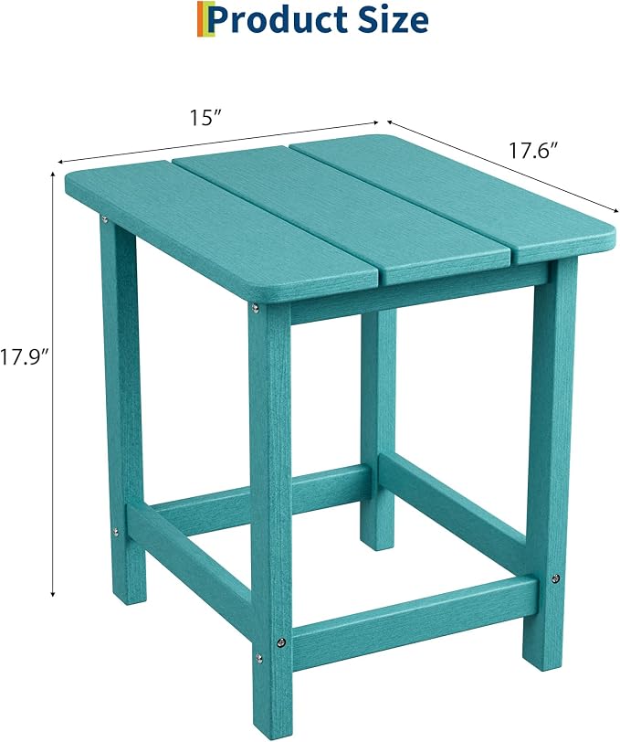 HDPE Adirondack Square Outdoor Side Table,Weather Resistant & Easy Assembly Patio End Tables,Durable Small Patio Table for Beach,Pool,Garden, Balcony, Porch