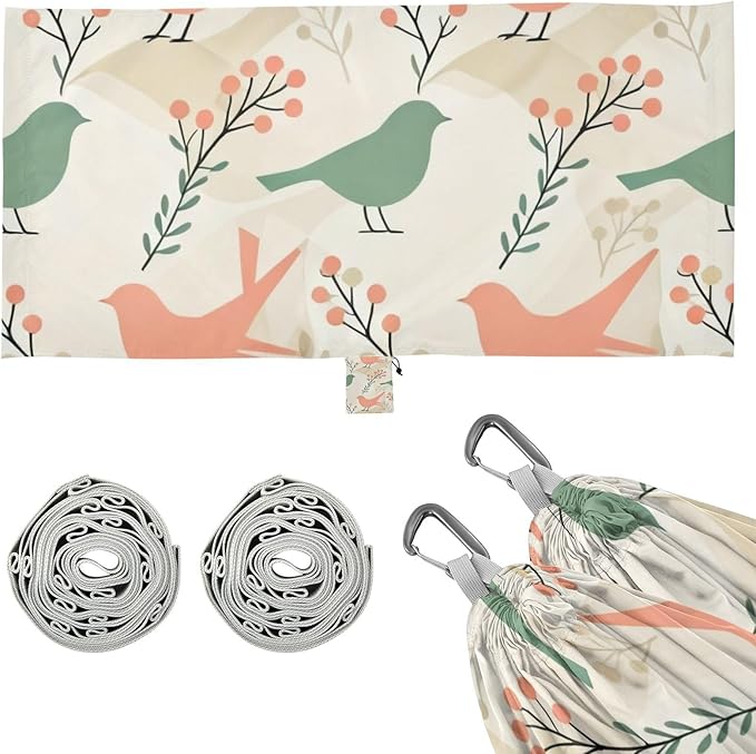 Bird and Berry Hammocks with Hanging Rope Tree Hammock for Outside Patio Backyard Poolside