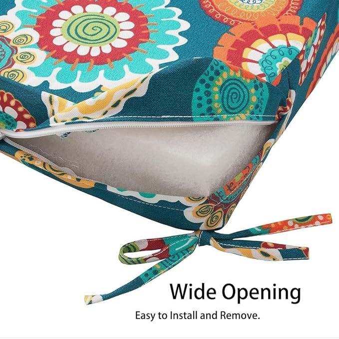 Magpie Fabrics Indoor Outdoor Cushion Cover Replacement 2 Pack, NO Insert! Water Repellent Slipcover with Ties Decor for Patio Garden Chair Sofa Bench Wicker(Floral Green, 24x24x4 Inch)