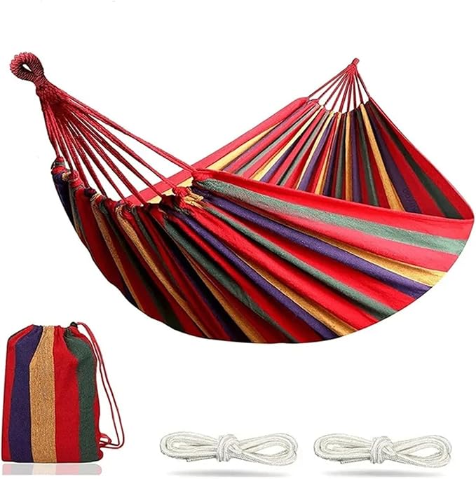Hammock Leisure Durable Single Travel Swing Chair Hanging Bed Casual Hammocks for Patio Garden Backyard Outdoor Indoor with Bag(Red)