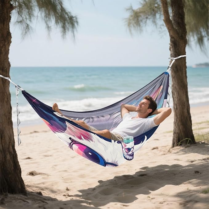 FRMG Cat Glasses Fashion Camping Hammock 500 lbs Capacity Portable Hammocks with Tree Straps & Attached Carry Bag, Camping Essentials Gear A0900128a