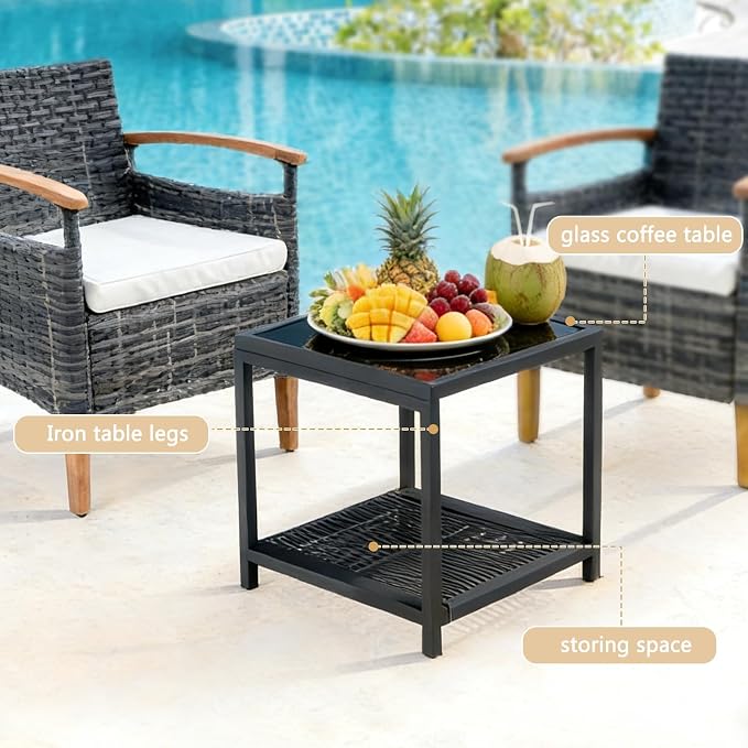 3 Pcs Outdoor Patio Conversation Set, Outdoor Patio Rattan Chair with Side Coffee Table, Outdoor Patio Furniture Sets for Yard Garden Backyard Lawn (Gray)