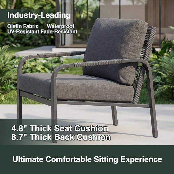 Aluminum Patio Furniture Set, 4 Pieces Outdoor Patio Furniture with Coffee Table Set, Metal Patio Conversation Sets with Washable and High-Resiliency Sponge Cushions,Brown&Beige