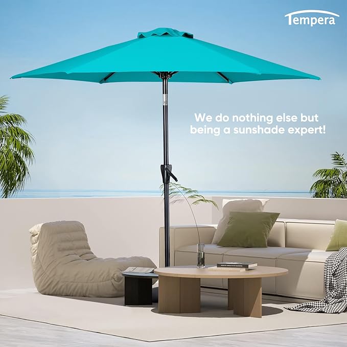 Tempera Patio Market Outdoor Table Umbrella with Push Button Tilt and Crank, Large Sun Umbrella with Sturdy Pole & Fade Resistant Canopy, Easy to Set