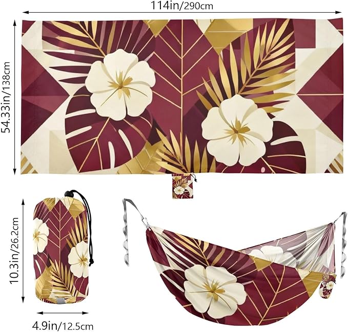 Geometric Tropical Print Hammocks for Camping with Portabl Carry Bag Portable Hammock Indoor Outdoor Patio