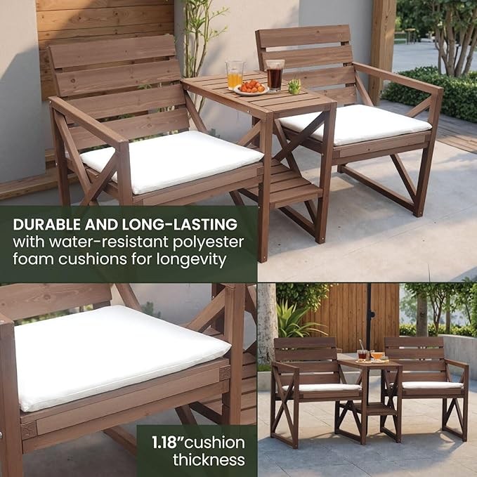 Hanover 33.5" x 27.5" Wood Outdoor Conversation Set with Two Seats, Table, and Umbrella