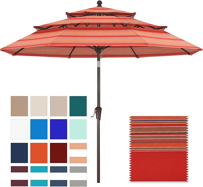 ABCCANOPY 5-Year 10-Year No Fading 9FT 3 Tiers Patio Umbrella, Outdoor Table Umbrella with 8 Sturdy Ribs for Deck, Backyard, Garden, Yard