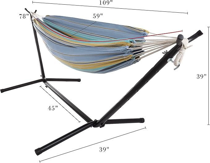Double Brazilian Hammock with Stand Included - Woven Cotton, 2-Person, Outdoor Swing with Frame for Camping, Backyard, or Patio by Pure Garden