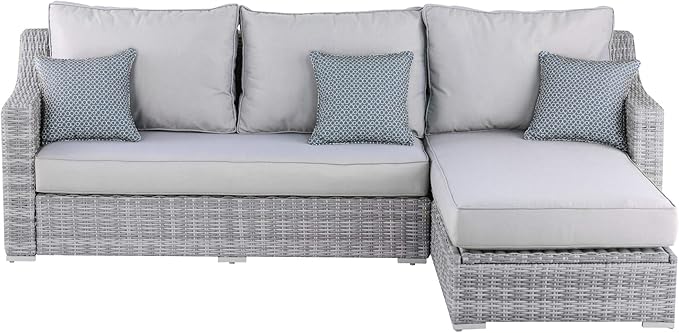 Elle Decor Vallauris Patio Outdoor Furniture Collection, Premium All Weather Wicker, Storage Sectional, Gray