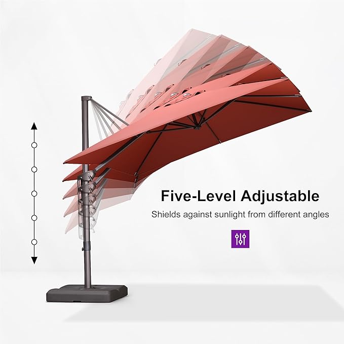 PURPLE LEAF 9' X 9' Patio Umbrella Antique Bronze Square Cantilever Umbrella Outdoor with 360° Rotation and Aluminum Offset Hanging for Pool Deck Garden Backyard, Brick Red