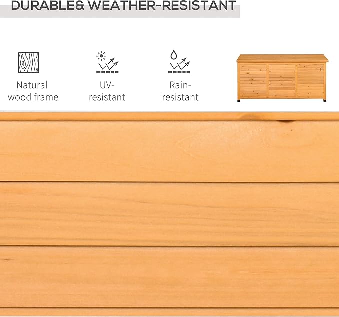 Wooden Deck Box, 75 Gallon Yellow Outdoor Storage Container with Aerating Gap, Weather-Resistant Finish for Patio Cushions Garden Tools Backyard Organizer