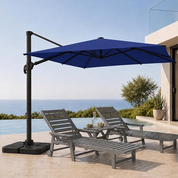 Cantilever Patio Umbrella, Large Square Outdoor Offset Umbrella with Aluminum Pole, 360-degree Rotation for Garden, Deck, Pool
