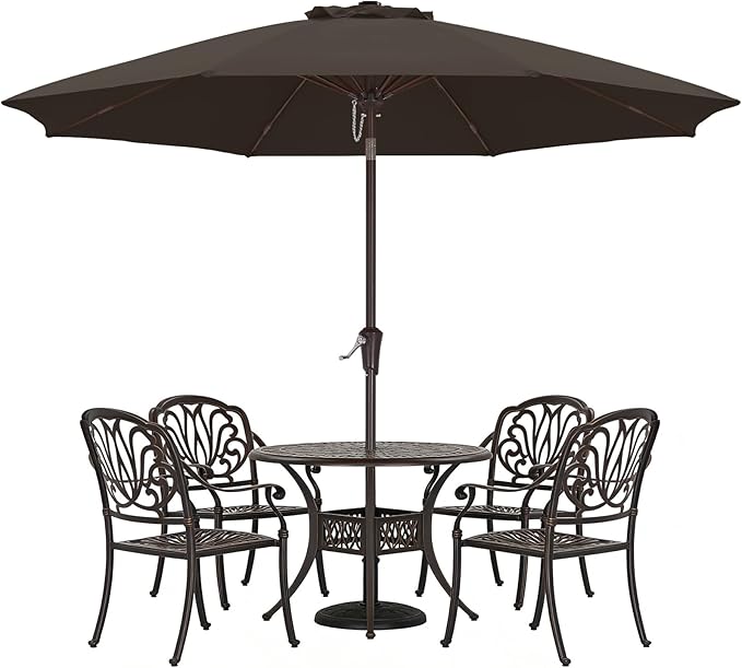 ABCCANOPY 9FT Outdoor Patio Umbrella, 8 Ribs Table Umbrella w/Crank for Easy Set Up, Suitable for Garden, Lawn, Deck & Backyard (Brown)