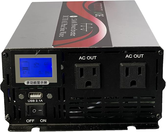 2500W Pure Sine Wave Car Power Inverter 12V DC to 110V 120V AC 60HZ with USB Port LCD Display