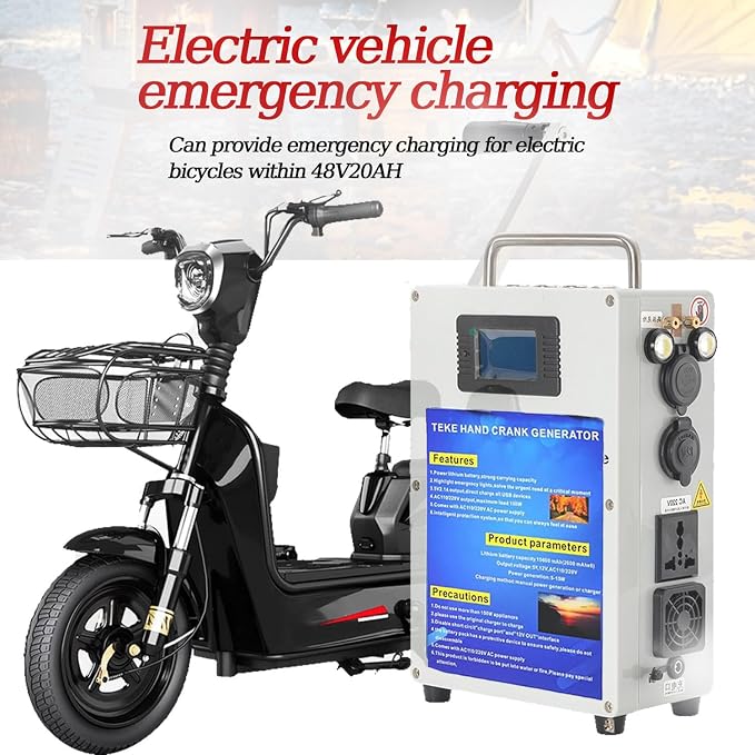 Generator Hand Crank and Power is 50W (Maximum),for Household and Outdoor Emergency,with Hand Shank and Charger,Outdoor Generato 46AH/500W