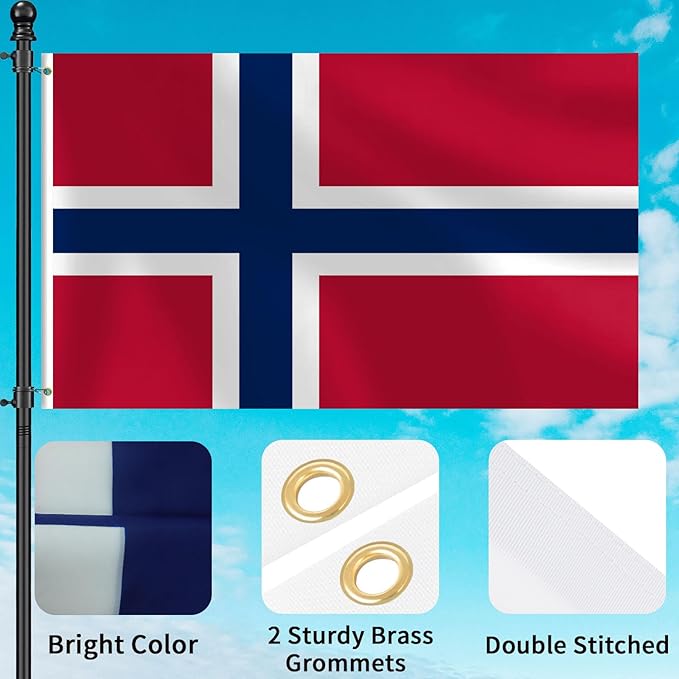 Norway Flag 3x5 FT Heavy Duty Norwegian Flag Double Stitched Vivid Color Fade Proof Outdoor Decor With Brass Grommets(Norway)