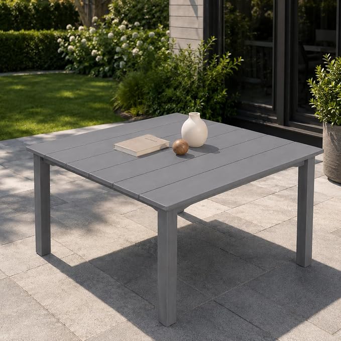 HDPE Outdoor Dining Set for 4, Square Table & Chairs Set | • All-Weather Polywood Composite • 410 lbs Heavy-Duty Support • Built-In 2" Umbrella Hole • Easy Soap-Water Wash