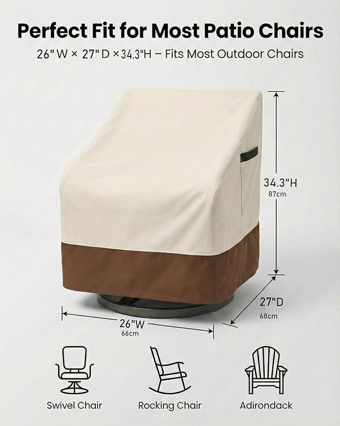Waterproof Patio Chair Covers, 26W x 27D x 34.3H inches Heavy Duty Outdoor Furniture Protection Cover Weather Resistant 600D Oxford 2-Pack, Beige and Brown