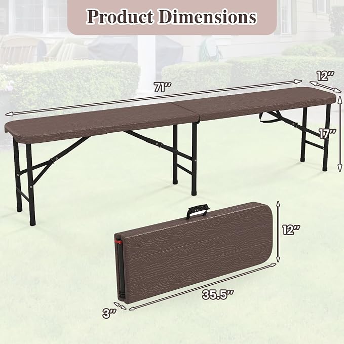 Goplus 6 FT 3-Piece Portable Picnic Table Bench Set, HDPE Wood-Like Plastic Folding Picnic Tables with Benches, Foldable Patio Camping Beer Table, Indoor & Outdoor Folding Table and Chairs