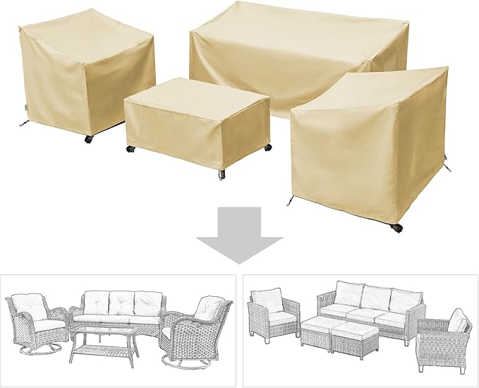 Patio Furniture Covers,Outdoor Furniture Cover Waterproof,Patio Furniture Set Covers for 4 Piece Outdoor Conversation Set,Patio Covers Set-XX-Large (Beige)