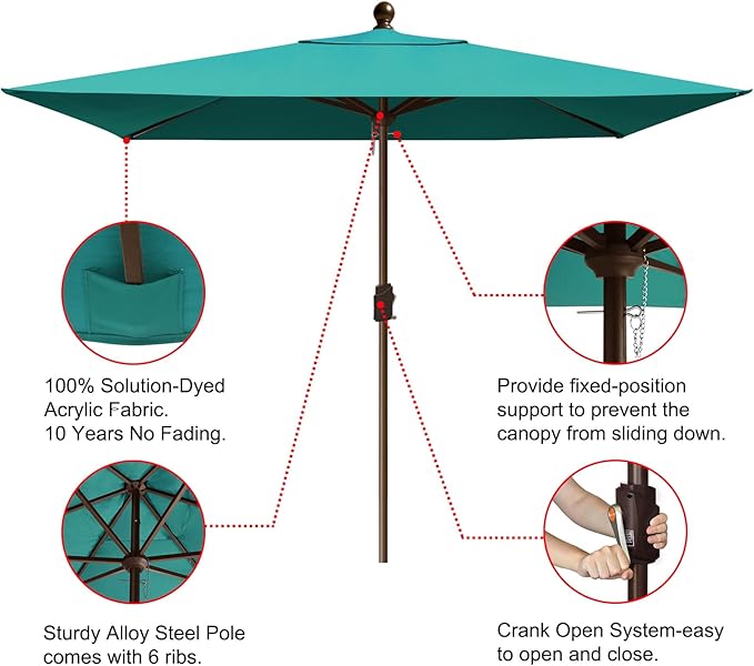 EliteShade USA 10-Year-Non-Fading 6.5x10Ft Rectangular Market Patio Umbrella, UPF 50+ UV Protection Performance Sun Umbrella, Heavy Duty Commercial Grade Outdoor Table Umbrella with Crank, Windproof Vented Top for Garden, Pool, Deck and Outdoor Playset...