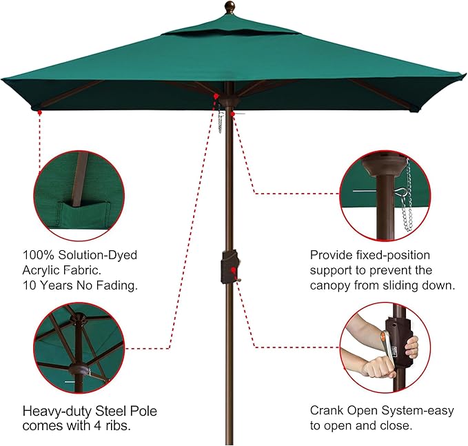 EliteShade USA 10-Year-Non-Fading 6x6Ft Square Market Patio Umbrella, UPF 50+ UV Protection Performance Sun Umbrella, Heavy Duty Commercial Grade Outdoor Table Umbrella with Crank, Windproof Vented Top for Garden, Pool, Deck and Outdoor Playsets, Fores...
