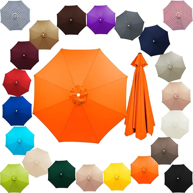 Patio Umbrella Cover Canopy Replacement Top for 8 Ribs, Fade Resistant Outdoor Table Market Umbrella Canopy Cloth for Garden/Deck/Backyard/Pool
