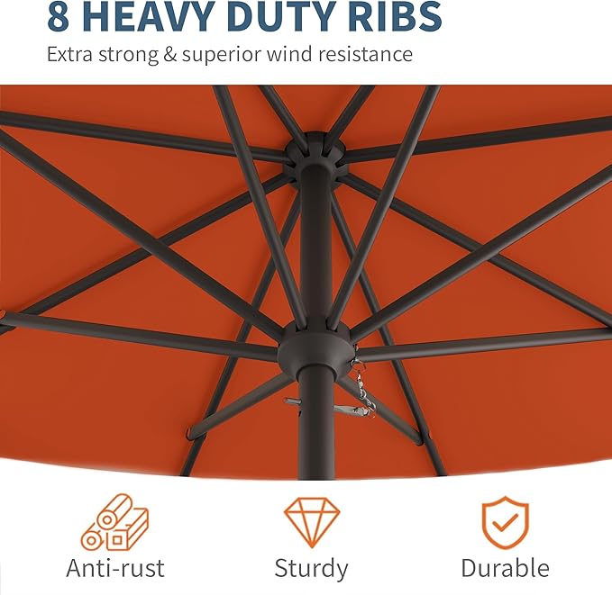 10FT Patio Umbrella, Outdoor Umbrella with Push Button Tilt and Crank, 8 Sturdy Ribs, UV Protection & Waterproof Market Umbrella for Pool, Backyard, Beach,Deck (Orange)