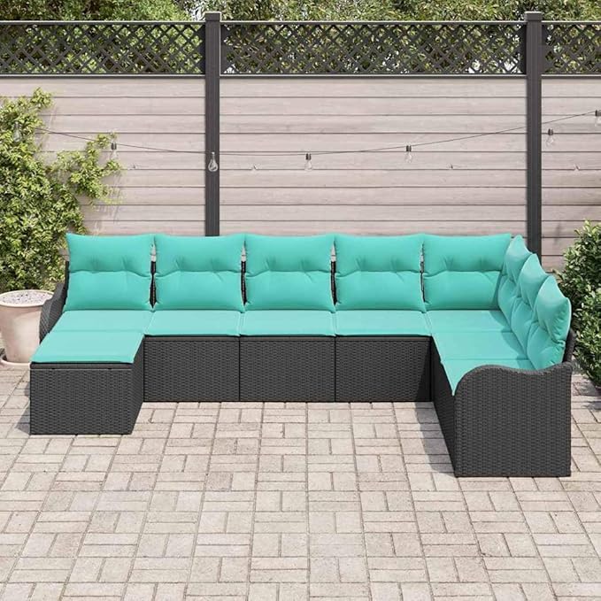 Garden Sofa Set 8 STK. Black Poly Rattan Outdoor Furniture Set with Patio Conversation Sets for Garden Seating and Outdoor Living Space
