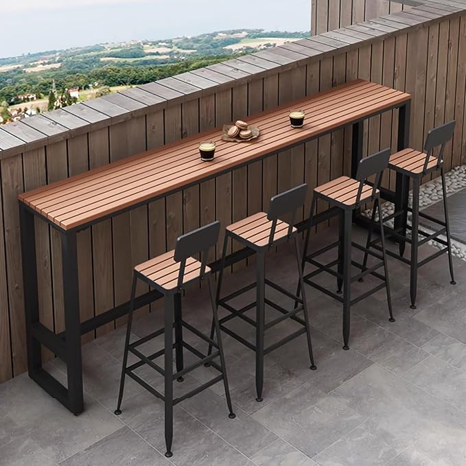 Modern Trestle Table Rectangular Outdoor Bar Table,waterproof,Wooden Balcony Bar Table For Railings,Narrow Pub Patio Bar Table Wood Counter Height Table-Table Only(55.1 “L x 15.7 ‘W x 41.3 ’H, Black)
